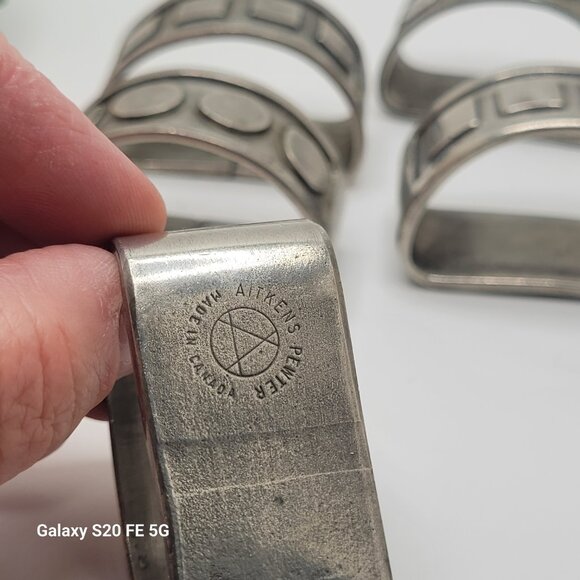 Vintage Aitkens Pewter Napkin Rings Geometric Tableware Set of Four 4 - Picture 3 of 11